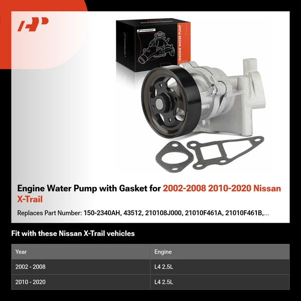 Engine Water Pump with Gasket for 2002-2008 2010-2020 Nissan X-Trail