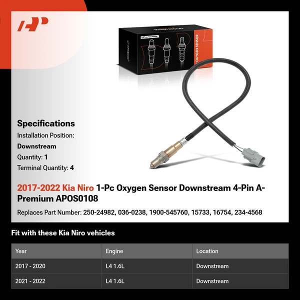 2017-2022 Kia Niro 1-Pc Oxygen Sensor Downstream 4-Pin A-Premium APOS0108