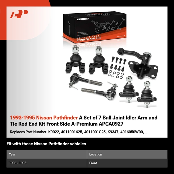 1993-1995 Nissan Pathfinder A Set of 7 Ball Joint Idler Arm and Tie Rod End Kit Front Side A-Premium APCA0927