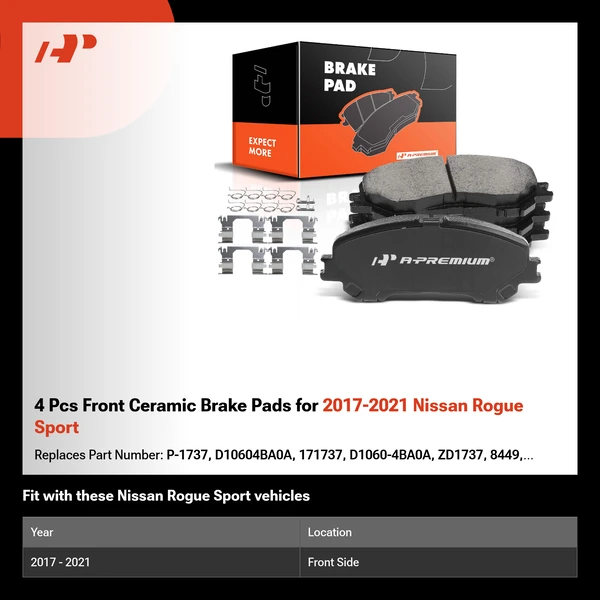 4 Pcs Front Ceramic Brake Pads for 2017-2021 Nissan Rogue Sport