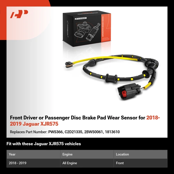 Front Driver or Passenger Disc Brake Pad Wear Sensor for 2018-2019 Jaguar XJR575