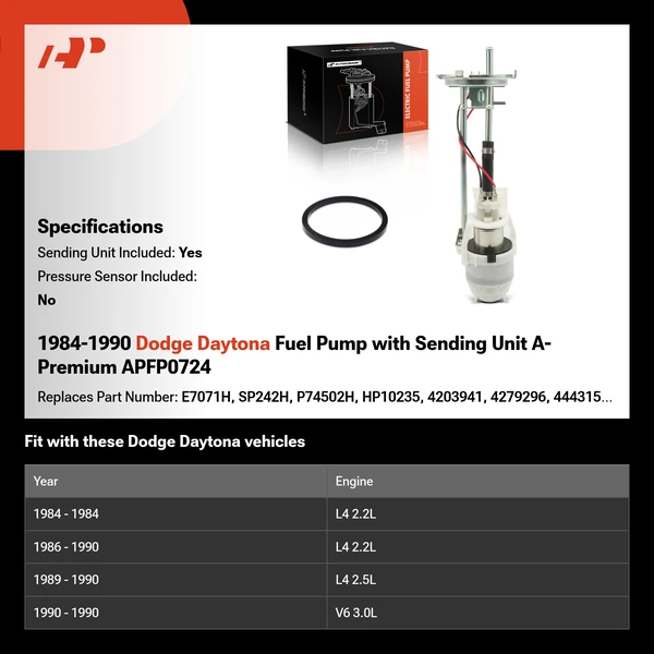 1984-1990 Dodge Daytona Fuel Pump with Sending Unit A-Premium APFP0724