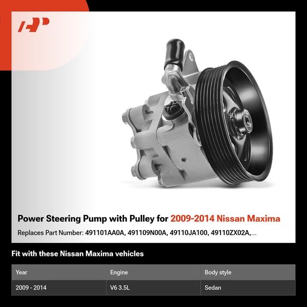 Power Steering Pump with Pulley for 2009-2014 Nissan Maxima