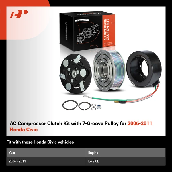 AC Compressor Clutch Kit with 7-Groove Pulley for 2006-2011 Honda Civic