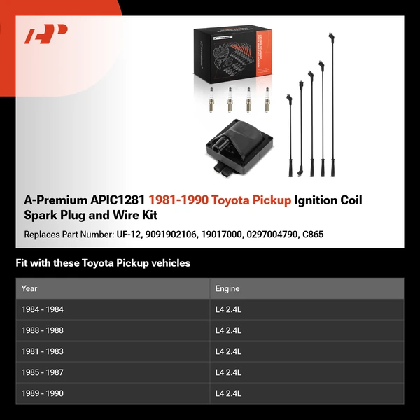 A-Premium APIC1281 1981-1990 Toyota Pickup Ignition Coil Spark Plug and Wire Kit