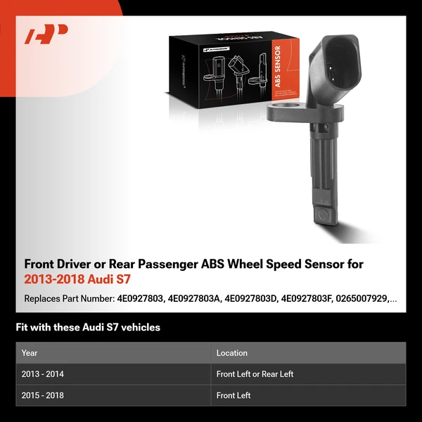 Front Driver or Rear Passenger ABS Wheel Speed Sensor for 2013-2018 Audi S7