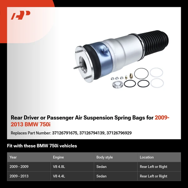Rear Driver or Passenger Air Suspension Spring Bags for 2009-2013 BMW 750i