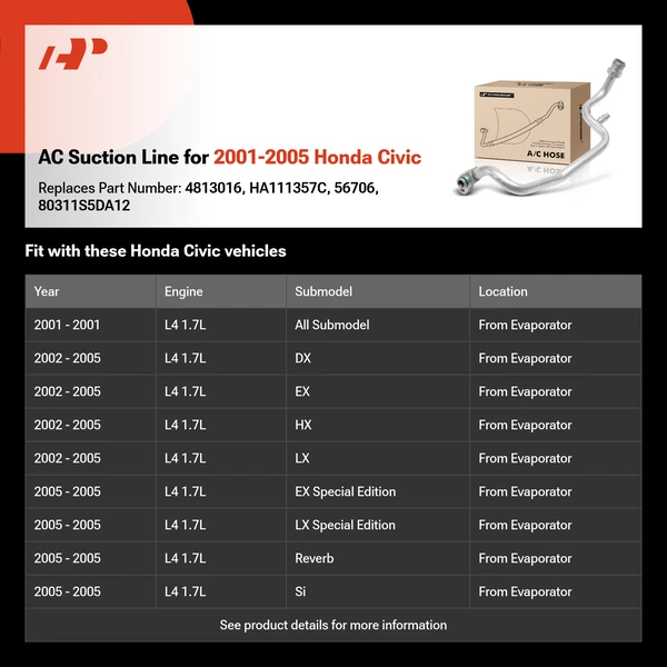 AC Suction Line for 2001-2005 Honda Civic