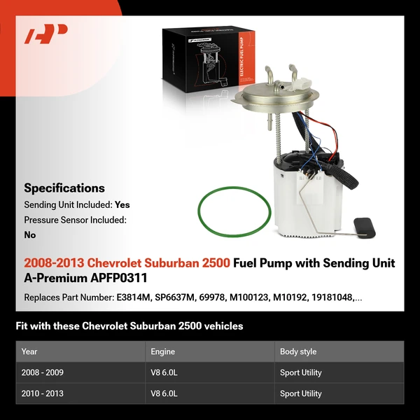 2008-2013 Chevrolet Suburban 2500 Fuel Pump with Sending Unit A-Premium APFP0311
