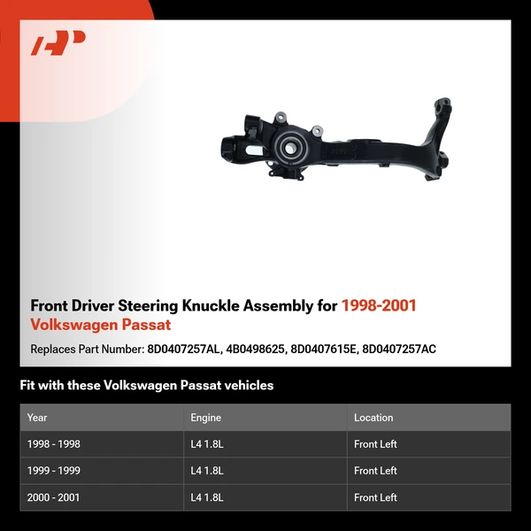 Front Driver Steering Knuckle Assembly for 1998-2001 Volkswagen Passat