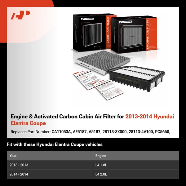 Engine & Activated Carbon Cabin Air Filter for 2013-2014 Hyundai Elantra Coupe