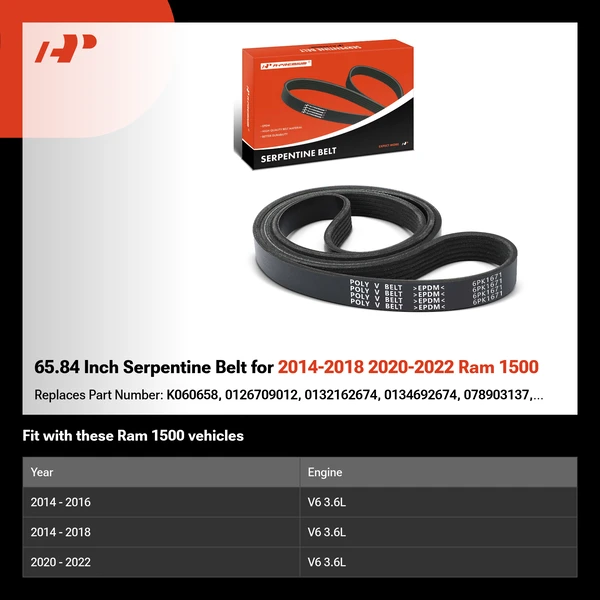 65.84 Inch Serpentine Belt for 2014-2018 2020-2022 Ram 1500