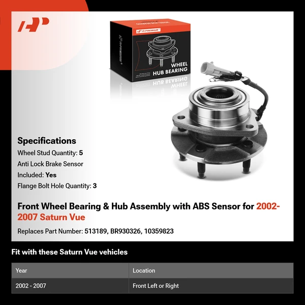 Front Wheel Bearing & Hub Assembly with ABS Sensor for 2002-2007 Saturn Vue