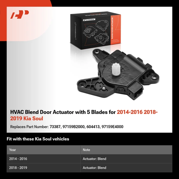 HVAC Blend Door Actuator with 5 Blades for 2014-2016 2018-2019 Kia Soul