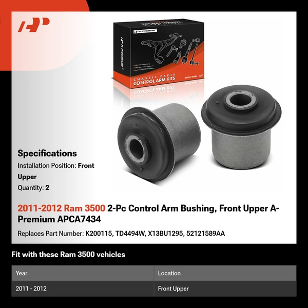 2011-2012 Ram 3500 2-Pc Control Arm Bushing, Front Upper A-Premium APCA7434