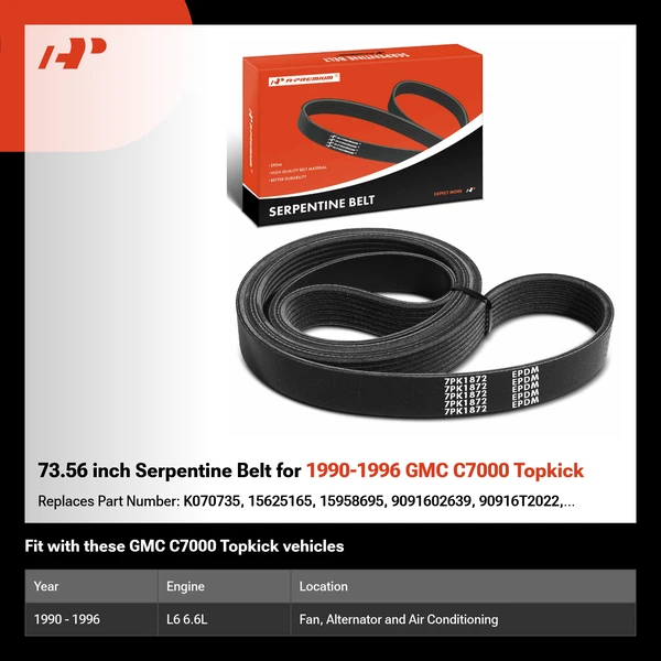 73.56 inch Serpentine Belt for 1990-1996 GMC C7000 Topkick