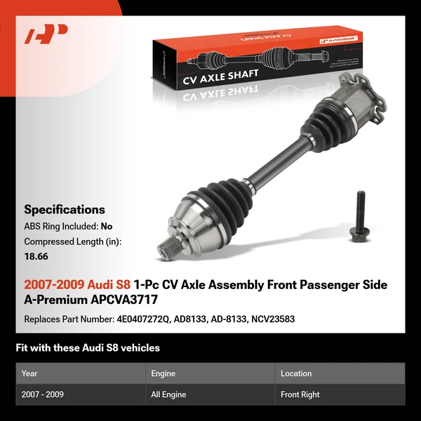2007-2009 Audi S8 1-Pc CV Axle Assembly Front Passenger Side A-Premium APCVA3717