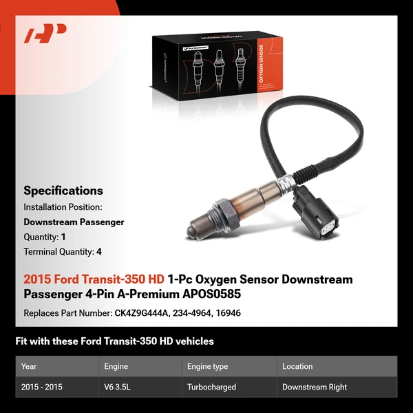 2015 Ford Transit-350 HD 1-Pc Oxygen Sensor Downstream Passenger 4-Pin A-Premium APOS0585