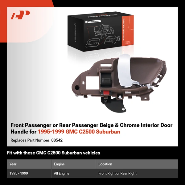 Front Passenger or Rear Passenger Beige & Chrome Interior Door Handle for 1995-1999 GMC C2500 Suburban