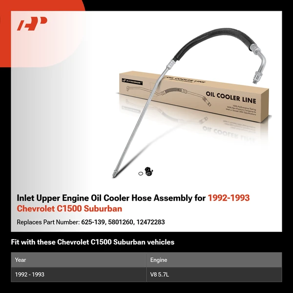Inlet Upper Engine Oil Cooler Hose Assembly for 1992-1993 Chevrolet C1500 Suburban