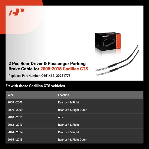 2 Pcs Rear Driver & Passenger Parking Brake Cable for 2008-2015 Cadillac CTS