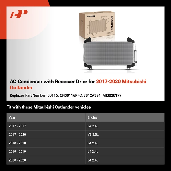 AC Condenser with Receiver Drier for 2017-2020 Mitsubishi Outlander