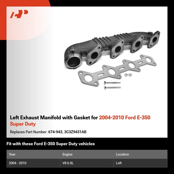Left Exhaust Manifold with Gasket for 2004-2010 Ford E-350 Super Duty