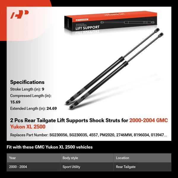 2 Pcs Rear Tailgate Lift Supports Shock Struts for 2000-2004 GMC Yukon XL 2500