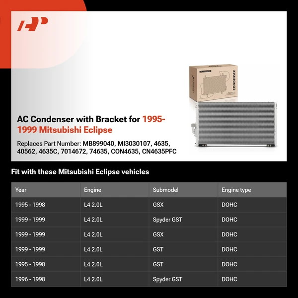 AC Condenser with Bracket for 1995-1999 Mitsubishi Eclipse