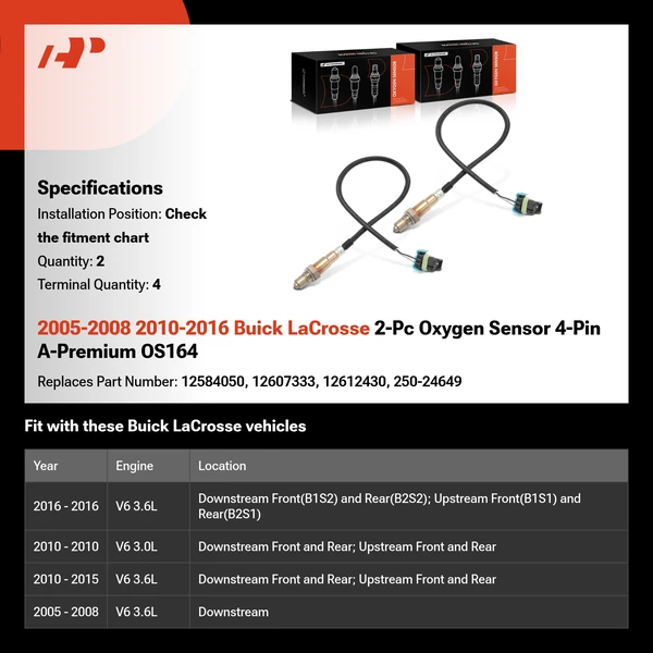 2005-2008 2010-2016 Buick LaCrosse 2-Pc Oxygen Sensor 4-Pin A-Premium OS164