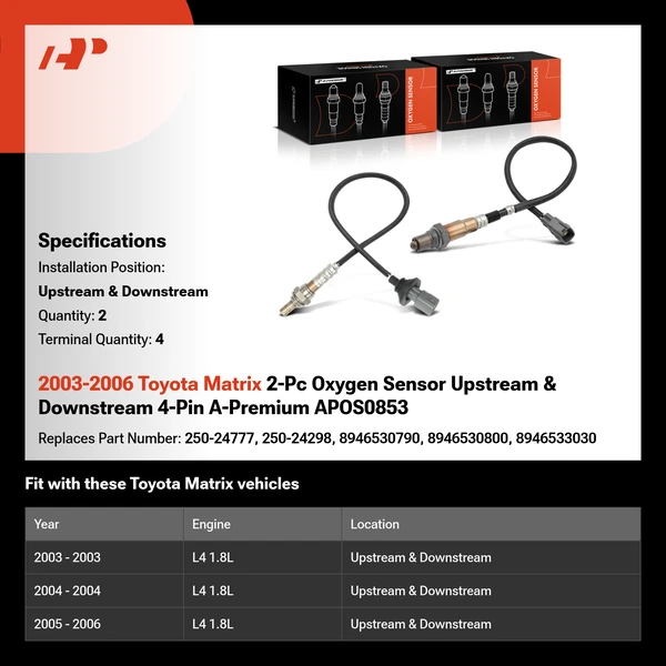 2003-2006 Toyota Matrix 2-Pc Oxygen Sensor Upstream & Downstream 4-Pin A-Premium APOS0853