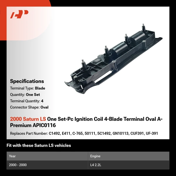 2000 Saturn LS One Set-Pc Ignition Coil 4-Blade Terminal Oval A-Premium APIC0116