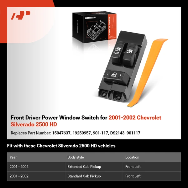 Front Driver Power Window Switch for 2001-2002 Chevrolet Silverado 2500 HD