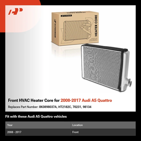Front HVAC Heater Core for 2008-2017 Audi A5 Quattro