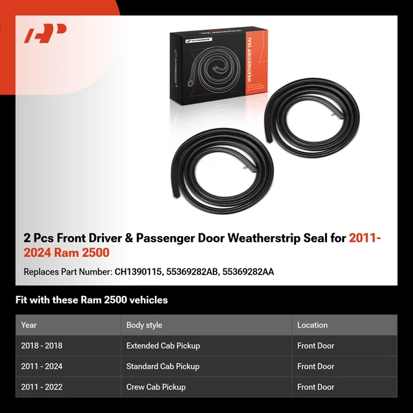 2 Pcs Front Driver & Passenger Door Weatherstrip Seal for 2011-2024 Ram 2500