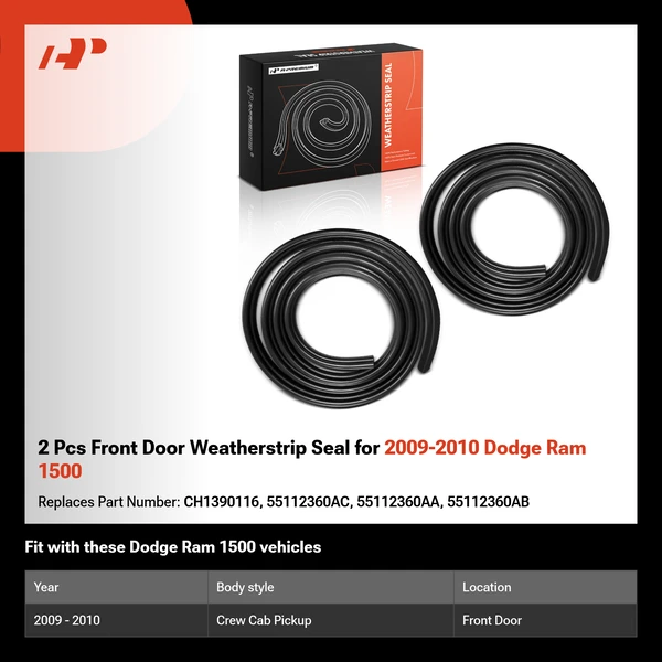 2 Pcs Front Door Weatherstrip Seal for 2009-2010 Dodge Ram 1500