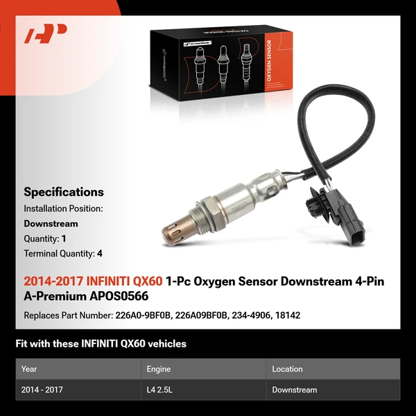 2014-2017 INFINITI QX60 1-Pc Oxygen Sensor Downstream 4-Pin A-Premium APOS0566
