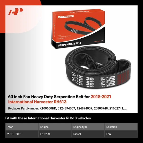 60 inch Fan Heavy Duty Serpentine Belt for 2018-2021 International Harvester RH613