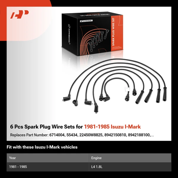 6 Pcs Spark Plug Wire Sets for 1981-1985 Isuzu I-Mark