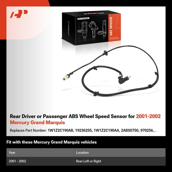Rear Driver or Passenger ABS Wheel Speed Sensor for 2001-2002 Mercury Grand Marquis