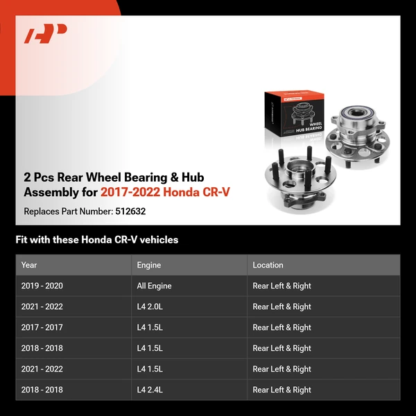 2 Pcs Rear Wheel Bearing & Hub Assembly for 2017-2022 Honda CR-V