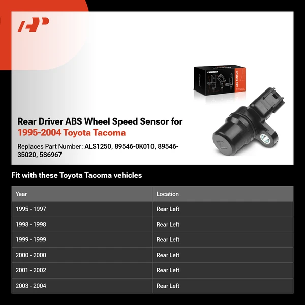 Rear Driver ABS Wheel Speed Sensor for 1995-2004 Toyota Tacoma