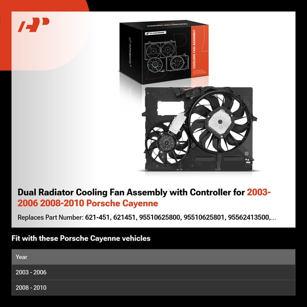 Dual Radiator Cooling Fan Assembly with Controller for 2003-2006 2008-2010 Porsche Cayenne