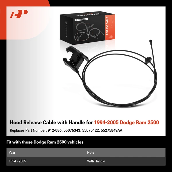 Hood Release Cable with Handle for 1994-2005 Dodge Ram 2500