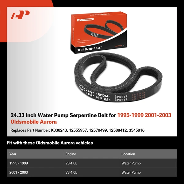 24.33 Inch Water Pump Serpentine Belt for 1995-1999 2001-2003 Oldsmobile Aurora