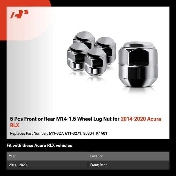 5 Pcs Front or Rear M14-1.5 Wheel Lug Nut for 2014-2020 Acura RLX