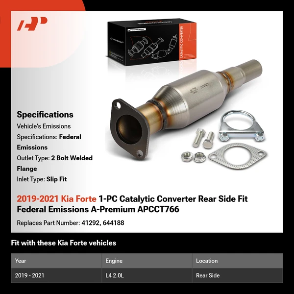 2019-2021 Kia Forte 1-PC Catalytic Converter Rear Side Fit Federal Emissions A-Premium APCCT766