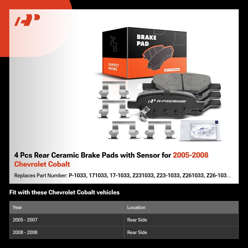 4 Pcs Rear Ceramic Brake Pads with Sensor for 2005-2008 Chevrolet Cobalt
