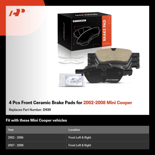 4 Pcs Front Ceramic Brake Pads for 2002-2008 Mini Cooper