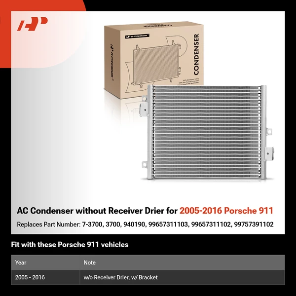 AC Condenser without Receiver Drier for 2005-2016 Porsche 911